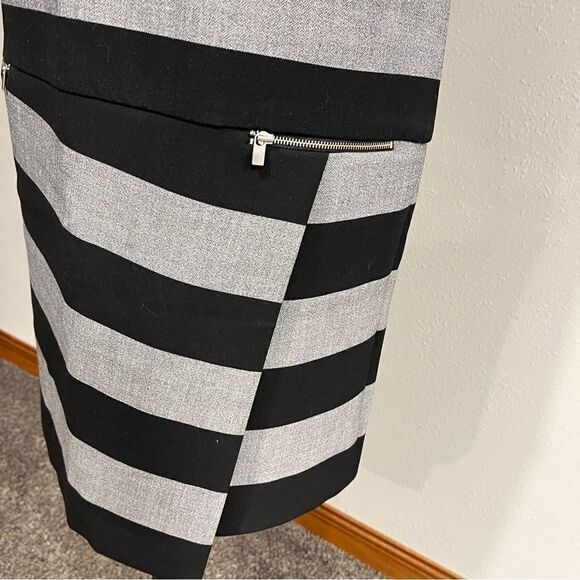 Banana Republic Black Gray Rugby Striped Asymmetric Shift Dress Size 12 - Picture 4 of 13